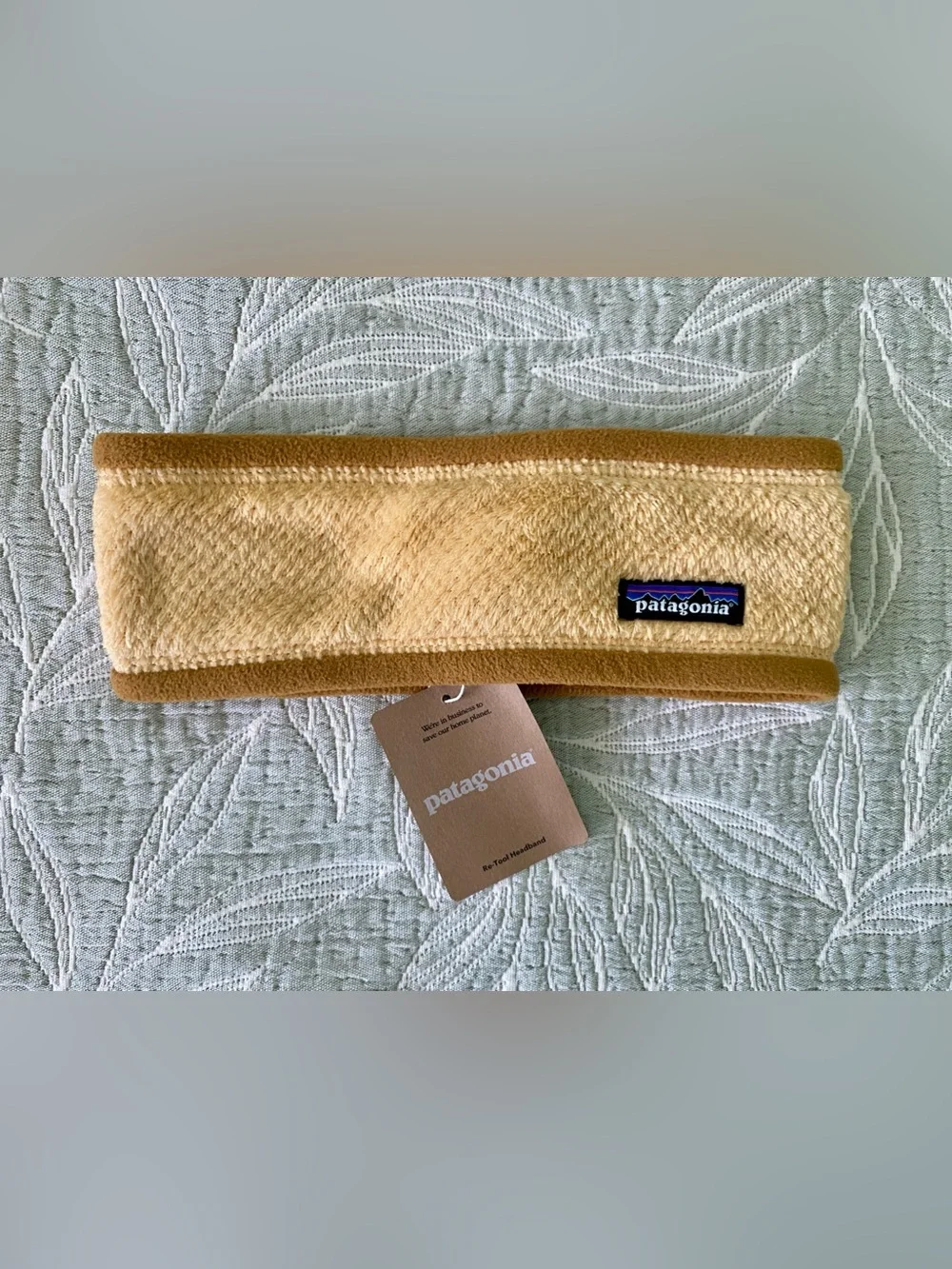 Patagonia Fleece Headband in Light Yellow with Tan Trim